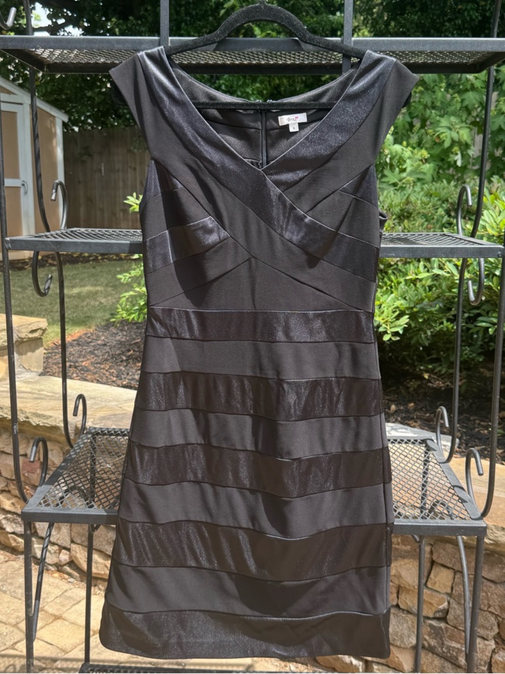 Black Satin Bandage Dress Off Shoulder Bodycon Size 6